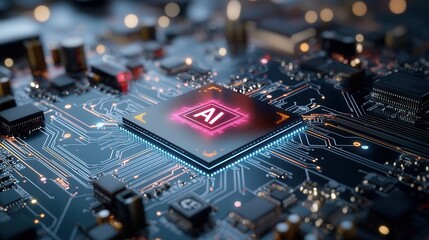 Poster - A vibrant futuristic digital artwork highlighting the advanced and intricate nature of cutting edge microchip technology and its potential for innovation