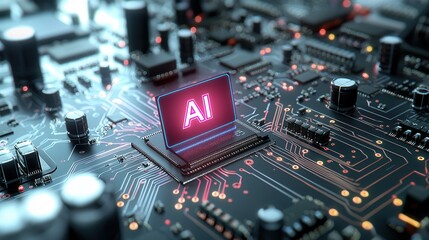 Poster - a cybernetic circuit board featuring advanced microchips and digital components symbolizing the powe