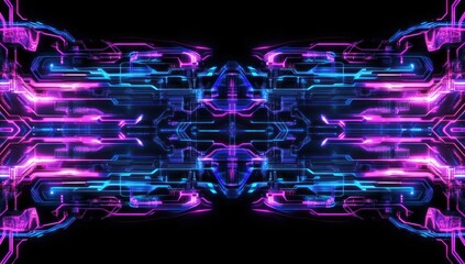 Poster - Abstract symmetrical neon light pattern.