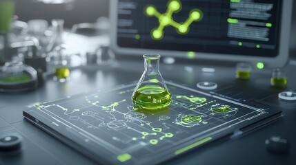 Poster - A mesmerizing futuristic science laboratory filled with advanced equipment glowing liquids and digital displays showcasing scientific data and analysis