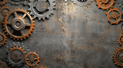 Poster - Industrial gear patterns in gray and rust tones creating a robust and mechanical backdrop for creative projects