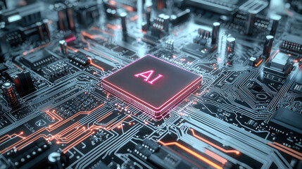 Poster - This image depicts a highly advanced futuristic looking intelligence processor embedded within a complex intricate circuit board