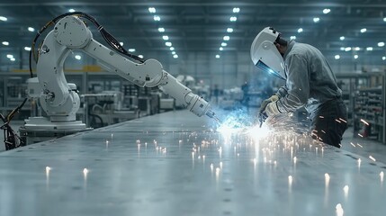 Poster - A professional welder focused and skilled using advanced welding equipment to create sparks and perform intricate metalwork in a modern high tech industrial manufacturing facility