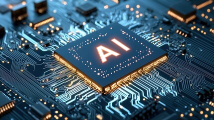 Poster - Detailed digital painting featuring an intricate futuristic looking microchip with complex circuitry and advanced technological elements