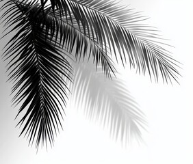 Poster - Elegant Black Palm Leaves with Intricate Shadows on a Soft White Background Ideal for Tropical and Minimalistic Designs