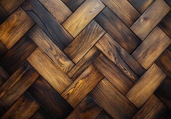 Poster - Elegant dark wooden herringbone pattern flooring background for interior design projects and creative concepts in home decor and architecture