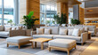 © siraphol - modern airport lounge with soft cushions and plants for relaxation