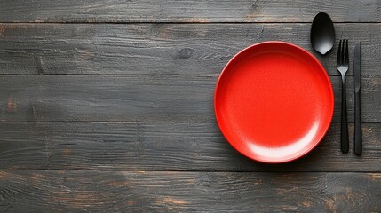 Poster - A visually captivating still life showcasing a bold vibrant red ceramic plate set against the natural texture of a weathered wooden background creating a minimalist and contemporary design