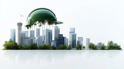 Poster - a surreal and imaginative digital depicting a futuristic cityscape with towering skyscrapers and a l