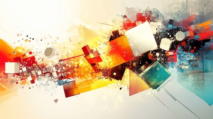 Aufkleber - Abstract composition of geometric shapes with vibrant colors, creating a dynamic and modern feel