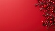 © Seksan - A vibrant red background adorned with festive branches and glossy red berries, perfect for holiday-themed designs and decorations.