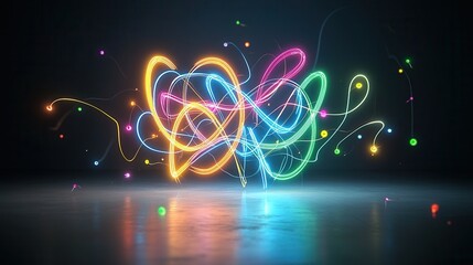 Poster - Visually striking abstract neon artwork featuring vibrant luminous swirls of color and energy creating a captivating and immersive digital composition