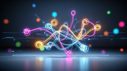 Poster - A visually striking abstract artwork featuring a dynamic composition of colorful glowing neon like shapes and lines that swirl and flow in a mesmerizing futuristic display