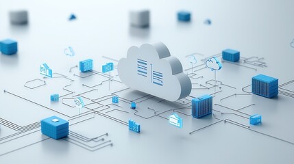 Poster - This image depicts a sophisticated cloud hosting network design highlighting the intricate and interconnected nature of advanced digital infrastructure in a modern technology driven landscape