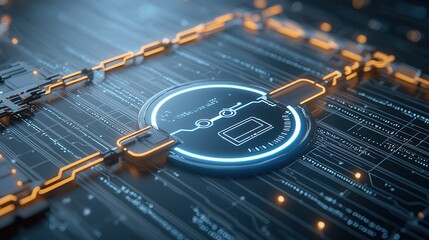 Poster - A futuristic digital circuit board icon with glowing network connections representing advanced AI driven hosting and cloud computing technologies