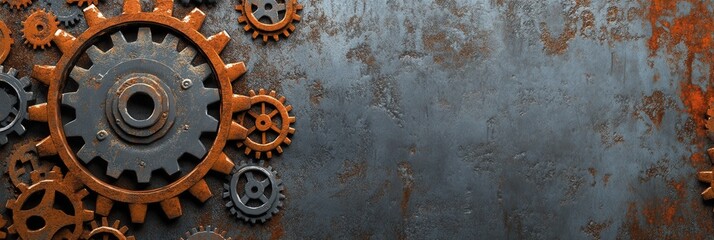 Poster - Stunning industrial backdrop featuring large gears and rust tones reflecting robust mechanical style