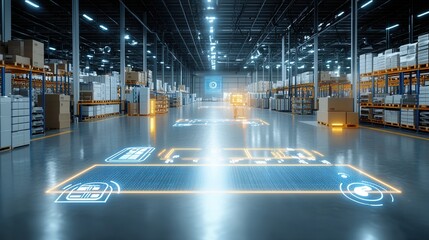 Poster - a high tech digitally integrated warehouse with advanced automation systems efficient storage and di