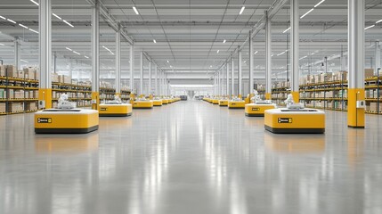 Poster - vast well organized warehouse interior with shelving lighting and automated systems for efficient pr