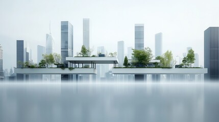 Poster - an imaginative futuristic cityscape where sleek modern skyscrapers and towers appear to float effort