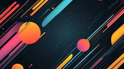 Aufkleber - Abstract geometric background with colorful diagonal lines and circles on dark backdrop