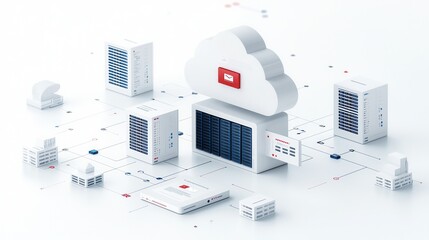 Poster - Futuristic image depicting a sophisticated interconnected network of servers storage and cloud based infrastructure powering a dynamic and efficient data hosting system