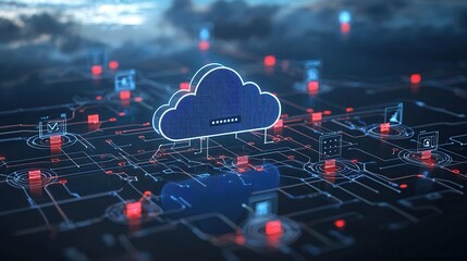 Poster - of a complex interconnected network of cloud based hosting services and digital infrastructure