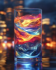 Poster - A glass filled with vibrant abstract colorful swirling liquid