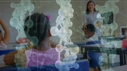 Poster - DNA strand animation over students learning in classroom with teacher