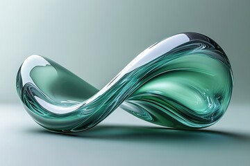 Poster - A smooth green glass infinity symbol reflecting light on a surface