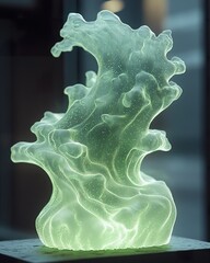 Poster - Illuminated glass sculpture of an abstract organic flowing shape