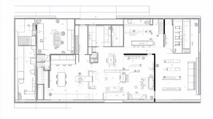 Aufkleber - Architectural floor plan showing interior layout with rooms furniture and outdoor spaces in black and white