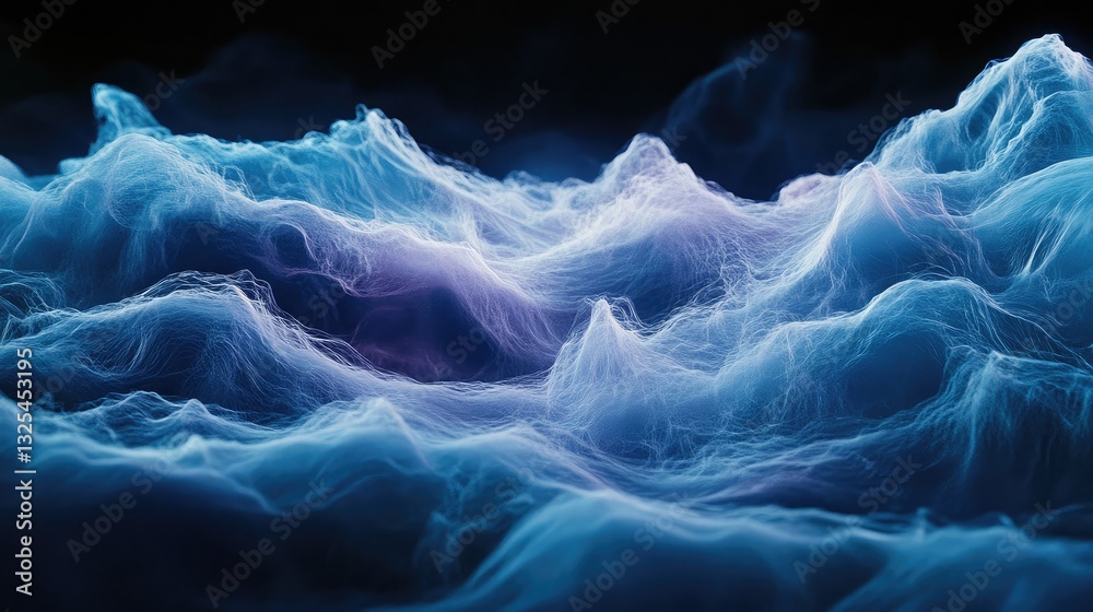 Abstract digital waves in shades of blue and purple on a dark ...
