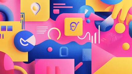 Poster - Abstract geometric composition with vibrant colors and dynamic shapes for modern design