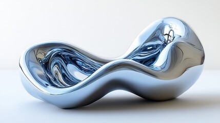 Poster - A reflective smooth shiny sculpture sits on a white surface