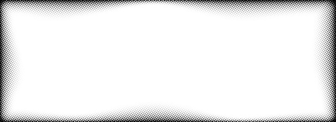 Poster - Halftone rectangle grain frame. Black comic dotted wavy border. Pop art fading gradient framing backdrop. Subtle grunge abstract background. Vector dot textured graphic design wallpaper
