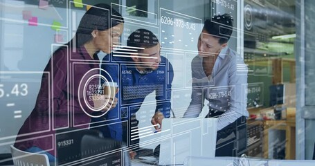 Poster - Analyzing digital graphs with animation, business professionals in office setting