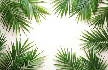 Poster - Lush Green Palm Leaves Creating a Natural Frame for Text, Perfect for Tropical Themes and Stylish Backgrounds for Nature Lovers and Designers