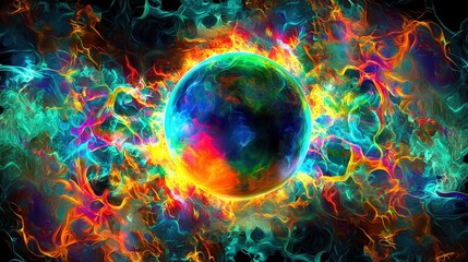Poster - Dynamic and colorful ball of fire captured in motion illustrating energy and vibrancy of fire