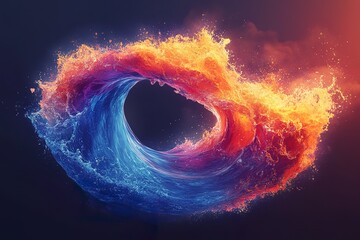 Poster - An abstract colorful swirling water and fire phenomenon displays beautifully