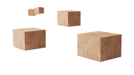 Poster - Four cardboard boxes floating on transparent background, delivery and packaging concept