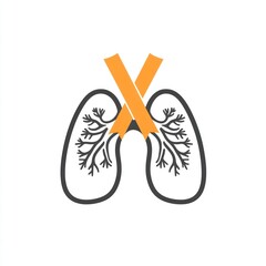 Fototapete - Outlined lung icon with a cancer ribbon, health awareness, white.