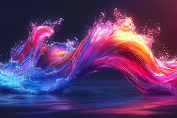 Poster - A vibrant fluid wave with colors against a dark background