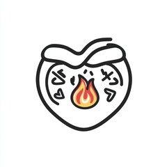 Fototapete - Outlined icon of a stomach suffering from heartburn on white.
