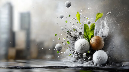 Poster - Dynamic fusion of nature and urban elements cityscape abstract art refreshing environment close up growth concept