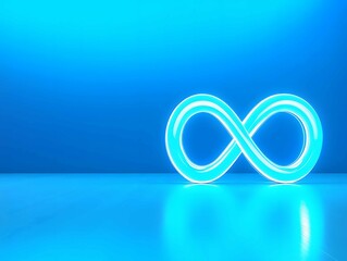Poster - Blue glowing infinity symbol illuminated against a vibrant background in a modern setting