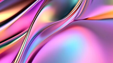 Poster - Vibrant abstract design showcasing flowing waves of pastel colors in a smooth, reflective surface illuminated by soft light