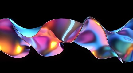 Poster - Colorful abstract wave sculpture with smooth textures and vibrant reflections in a dark background illuminated by soft light