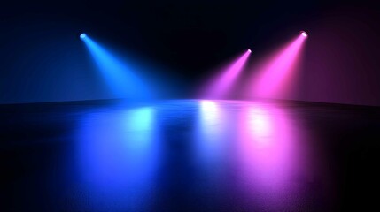 Poster - Colorful stage lights illuminate a dark performance space with vibrant blue and pink hues, creating a dramatic atmosphere for an upcoming event or show