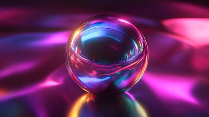 Poster - Colorful abstract sphere reflecting light on a smooth surface in a dark environment during a creative design showcase