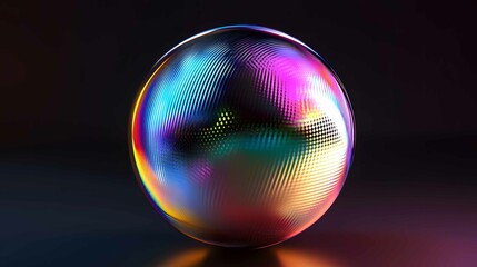 Poster - Colorful reflective sphere with intricate patterns and vibrant hues glowing against a dark backdrop creates a mesmerizing visual effect